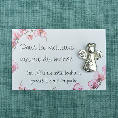 French Granny Angel Charm on Inspirational Card, Handmade in Fine Pewter, by William Sturt