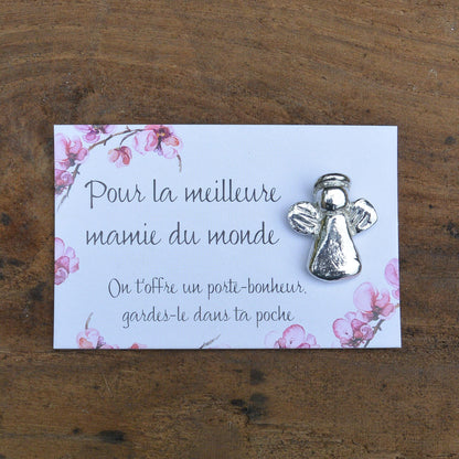 French Granny Angel Charm on Inspirational Card, Handmade in Fine Pewter, by William Sturt