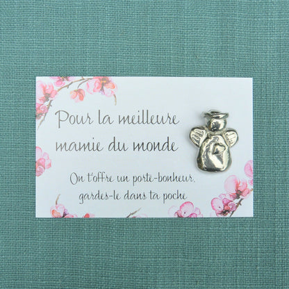 French Granny Angel Charm on Inspirational Card, Handmade in Fine Pewter, by William Sturt