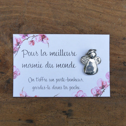 French Granny Angel Charm on Inspirational Card, Handmade in Fine Pewter, by William Sturt