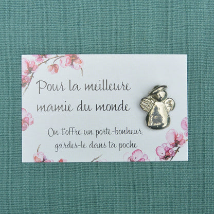 French Granny Angel Charm on Inspirational Card, Handmade in Fine Pewter, by William Sturt