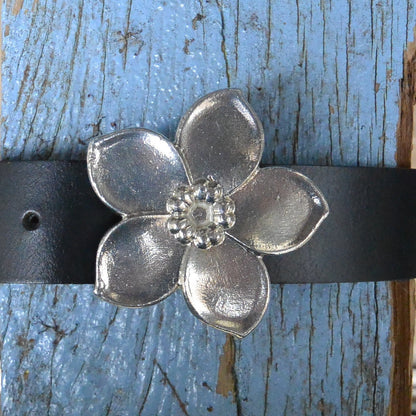 Red Leather Belt, Forget Me Not Flower Buckle in Hand Cast Pewter, by William Sturt