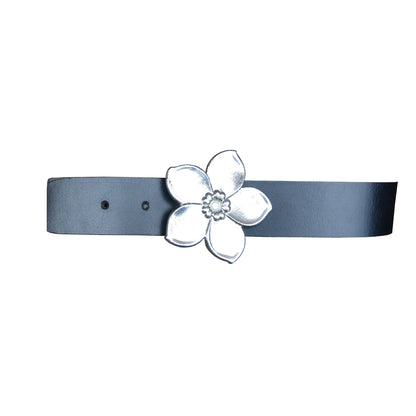 Red Leather Belt, Forget Me Not Flower Buckle in Hand Cast Pewter, by William Sturt