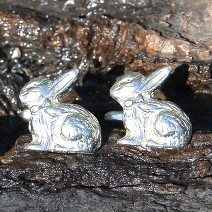 Rabbit Cufflinks (Facing Left), Handcast Pewter Cufflinks, Polished Finish