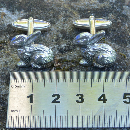Rabbit Cufflinks (Facing Left), Handcast Pewter Cufflinks, Polished Finish