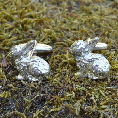 Rabbit Cufflinks (Facing Left), Handcast Pewter Cufflinks, Polished Finish