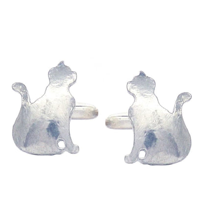 Cat Cufflinks (Sitting Cat), Handcast Pewter Cufflinks, Polished Finish