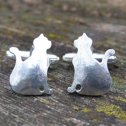 Cat Cufflinks (Sitting Cat), Handcast Pewter Cufflinks, Polished Finish