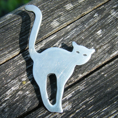 Arched Cat Scarf Ring, Handcast Pewter, Polished Finish