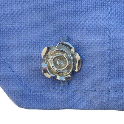 Rose Cufflinks, Handcast Pewter Cufflinks, Polished Finish