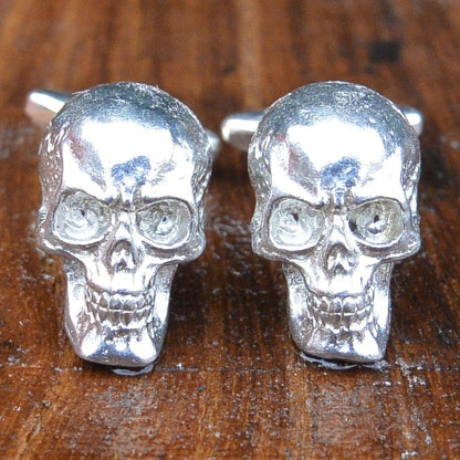 Gothic Skull Cufflinks, Handcast Pewter Cufflinks, Polished Finish
