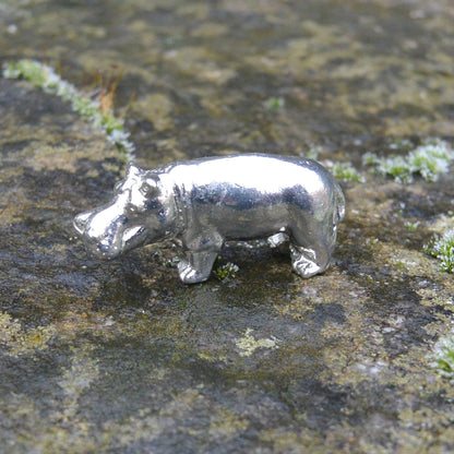 Hippo Figurine, Lucky Hippopotamus, Miniature, Hippo Totem, Handmade, in Fine Pewter, by William Sturt