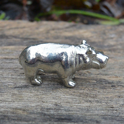 Hippo Figurine, Lucky Hippopotamus, Miniature, Hippo Totem, Handmade, in Fine Pewter, by William Sturt