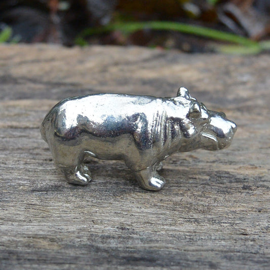 Hippo Figurine, Miniature Hippopotamus, Handmade Pewter
