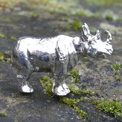 Rhinoceros Figurine, Rhino Miniature, Rhino Sculpture, Handmade, in Fine Pewter, by William Sturt