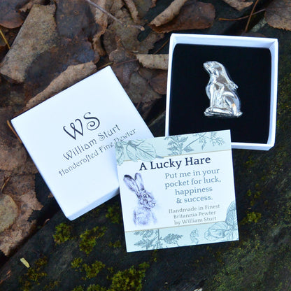 Lucky Hare Figurine, Miniature Hare, Handmade in Fine Pewter by William Sturt