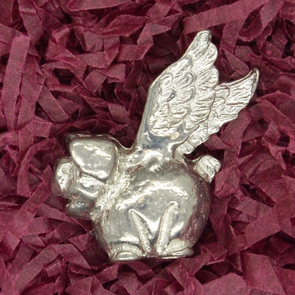 Flying Pig Figurine, Miniature Flying Pig, Handmade, in Fine Pewter, by William Sturt