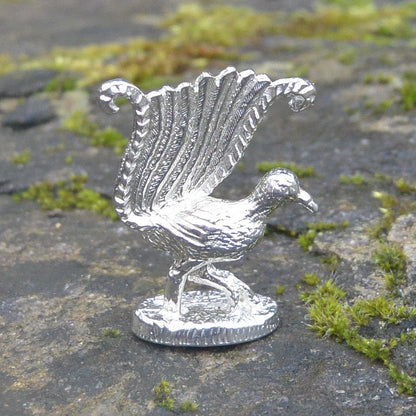 Lyre Bird Figurine, Lyre Bird Miniature, Lyre Bird lSculpture, Handmade, in Fine Pewter, by William Sturt