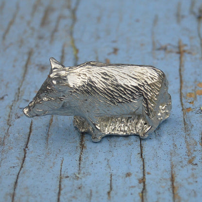 Wild Boar Figurine, Miniature Wild Boar, Wild Pig Totem, Hand Crafted, Handmade, in Fine Pewter, by William Sturt