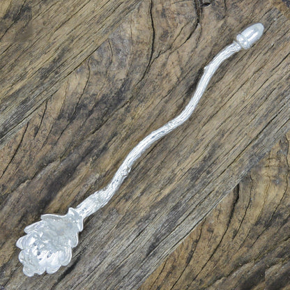 Oak Leaf Jam Spoon with Acorn Handle, Handmade, in Finest Pewter, by William Sturt