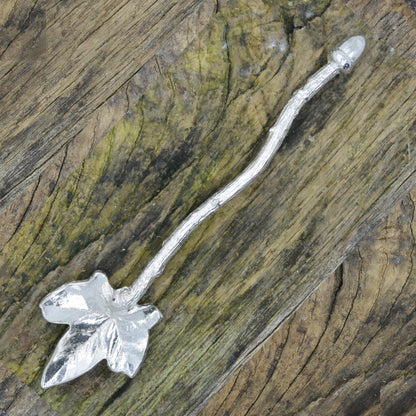 Jam Spoon with Ivy Bowl and Acorn Handle, Handmade in Fine Pewter by William Sturt