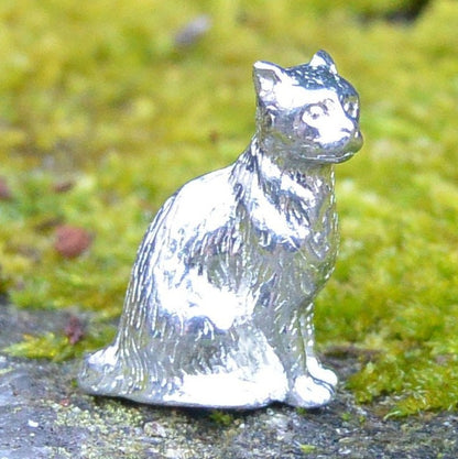 Cat Figurine, Miniature Cat, Handmade, in Fine Pewter, by William Sturt