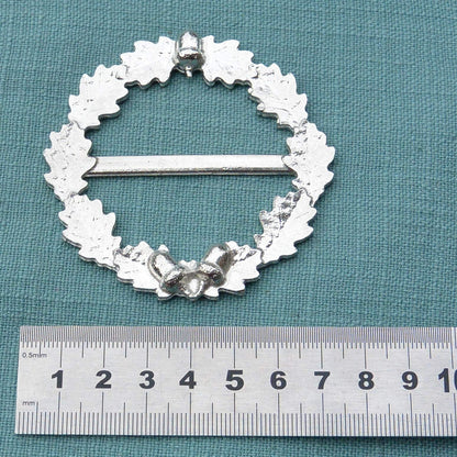 Oak Leaf & Acorn Scarf Ring, Handcast Pewter Circle, Polished Finish