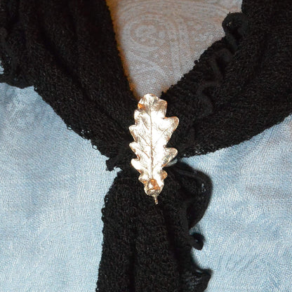 Oak Leaf Scarf Ring, Cast from a Real Leaf, Handcast Pewter, Polished Finish