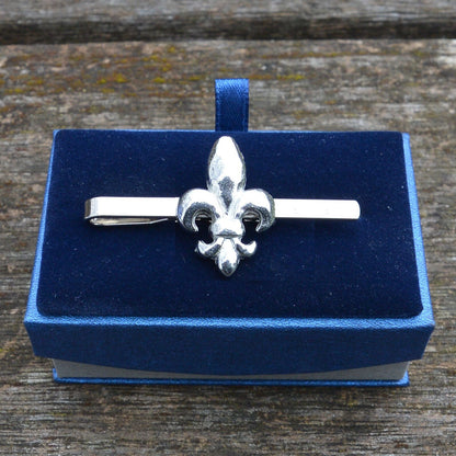 Fleur de Lys Tie Clip, Handcast Pewter Tie Clip, Polished Finish