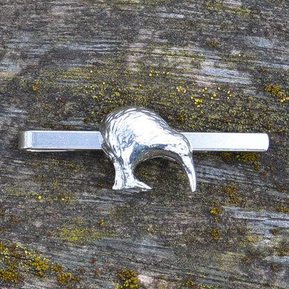 Kiwi Bird Tie Clip (New Zealand Design), Handcast Pewter Tie Clip, Polished Finish