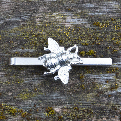 Honey Bee Tie Clip, Handcast Pewter Tie Clip, Polished Finish