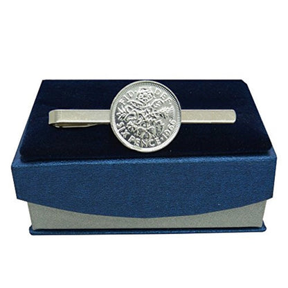 1957 Pewter Sixpence Tie Clip, Handmade, in Fine Pewter, by William Sturt