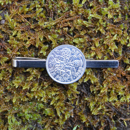 1957 Pewter Sixpence Tie Clip, Handmade, in Fine Pewter, by William Sturt