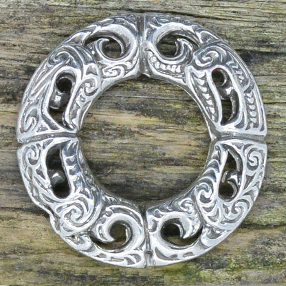 Maori Garland Brooch, Handcast Pewter, Polished Finish