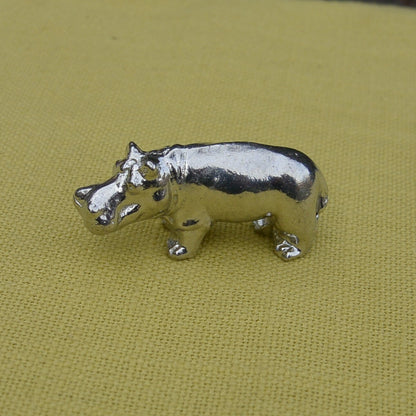 Hippo Figurine, Lucky Hippopotamus, Miniature, Hippo Totem, Handmade, in Fine Pewter, by William Sturt