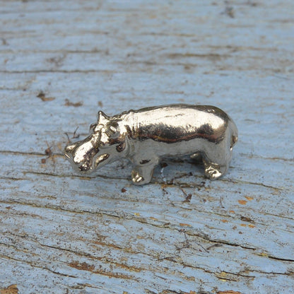 Hippo Figurine, Lucky Hippopotamus, Miniature, Hippo Totem, Handmade, in Fine Pewter, by William Sturt