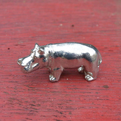 Hippo Figurine, Lucky Hippopotamus, Miniature, Hippo Totem, Handmade, in Fine Pewter, by William Sturt