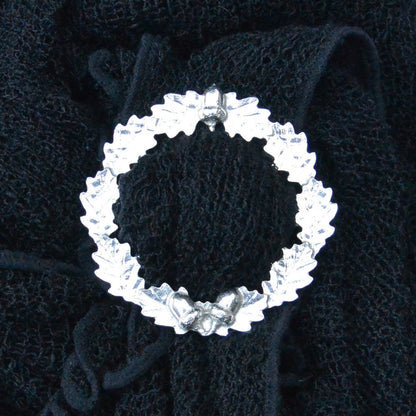 Oak Leaf & Acorn Scarf Ring, Handcast Pewter Circle, Polished Finish
