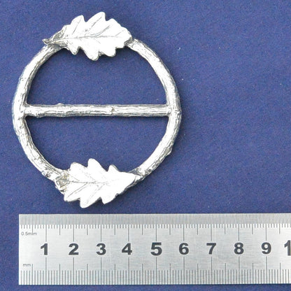 Oak Leaf Scarf Ring (Top & Bottom), Oak Twig Circle, Handcast Pewter, Polished Finish