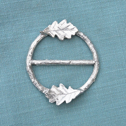 Oak Leaf Scarf Ring (Top & Bottom), Oak Twig Circle, Handcast Pewter, Polished Finish