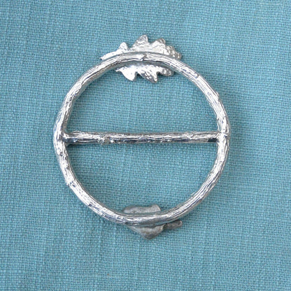 Oak Leaf and Acorn Scarf Ring (Top & Bottom), Oak Twig Circle, Handcast Pewter, Polished Finish