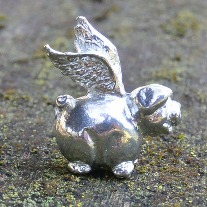 Flying Pig Figurine, Flying Pig Miniature, Flyping Pig Sculpture, Handmade, in Fine Pewter, by William Sturt