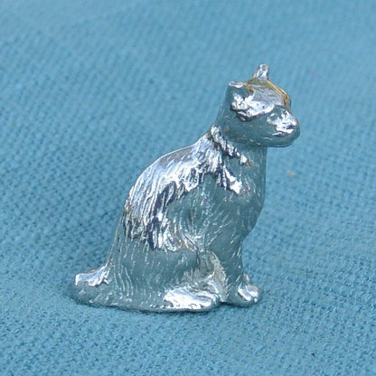 Cat Figurine, Miniature Cat, Handmade, in Fine Pewter, by William Sturt