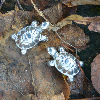 Two Tortoise Figurines, Tortoise Charms, Tortoise Totems, Handmade, in Fine Pewter, by William Sturt