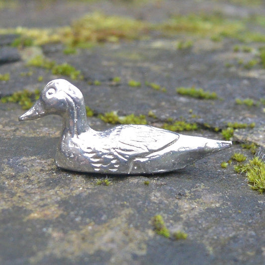 Duck Figurine, Duck Collectable, Duck Totem, Handmade, in Fine Pewter, by William Sturt