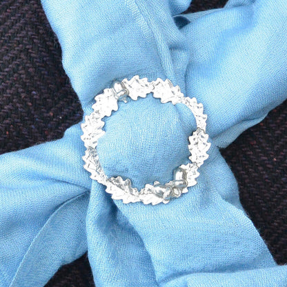 Oak Leaf & Acorn Scarf Ring, Handcast Pewter Circle, Polished Finish