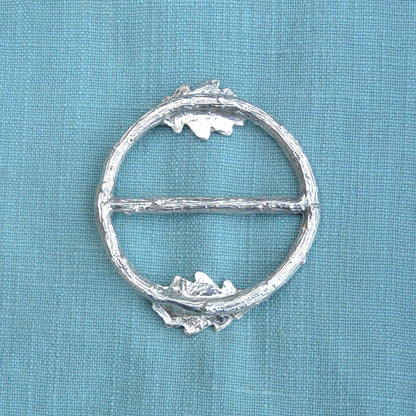 Oak Leaf Scarf Ring (Top & Bottom), Oak Twig Circle, Handcast Pewter, Polished Finish