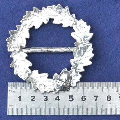 Oak Leaf & Acorn Scarf Ring (Wide), Handcast Pewter Circle, Polished Finish