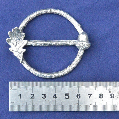 Oak Leaf and Acorn Scarf Ring (Side by Side), Oak Twig Circle, Handcast Pewter, Polished Finish