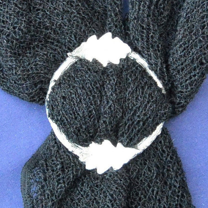 Oak Leaf Scarf Ring (Top & Bottom), Oak Twig Circle, Handcast Pewter, Polished Finish